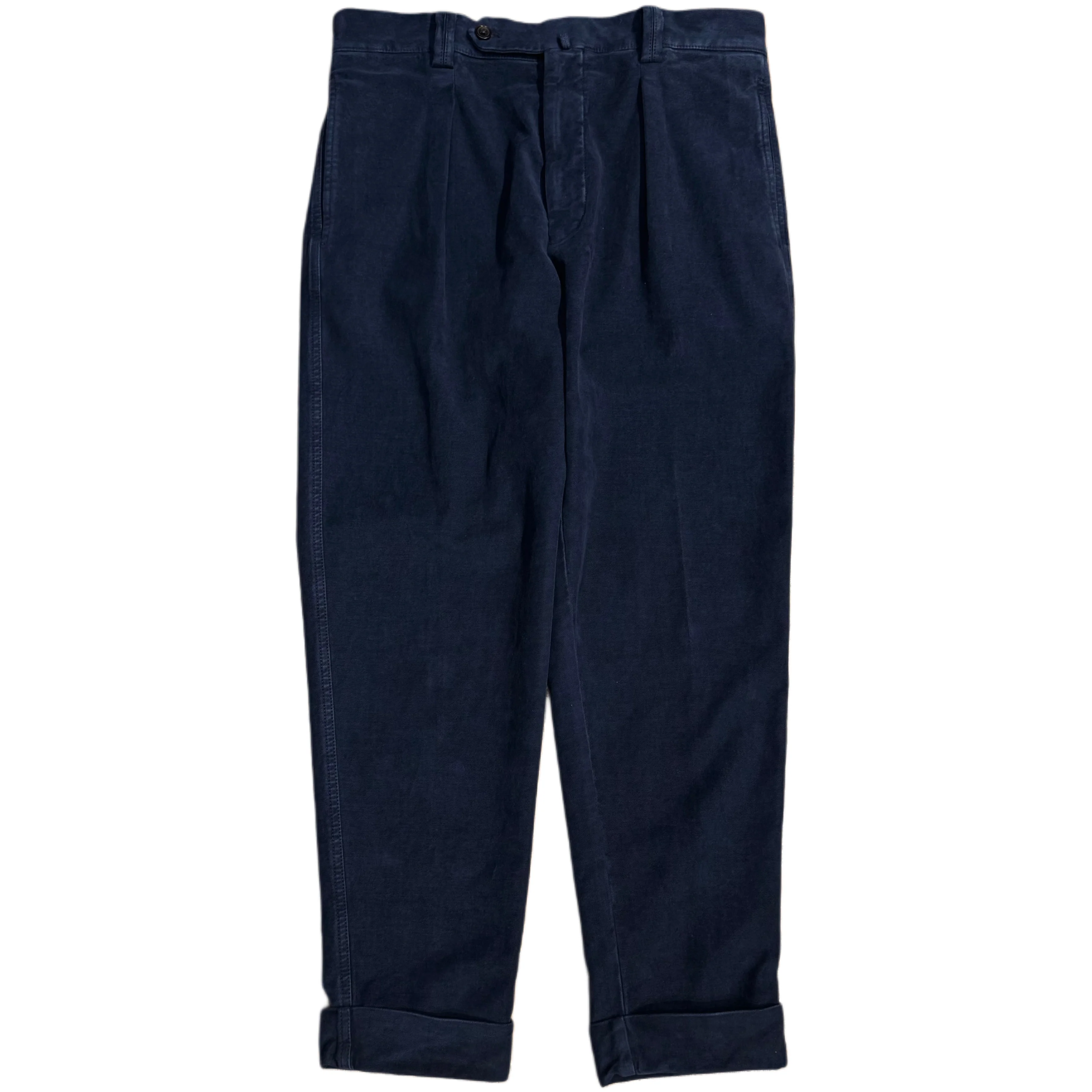 FRESH Camogli Moleskin Pleated Chino Pants In Navy